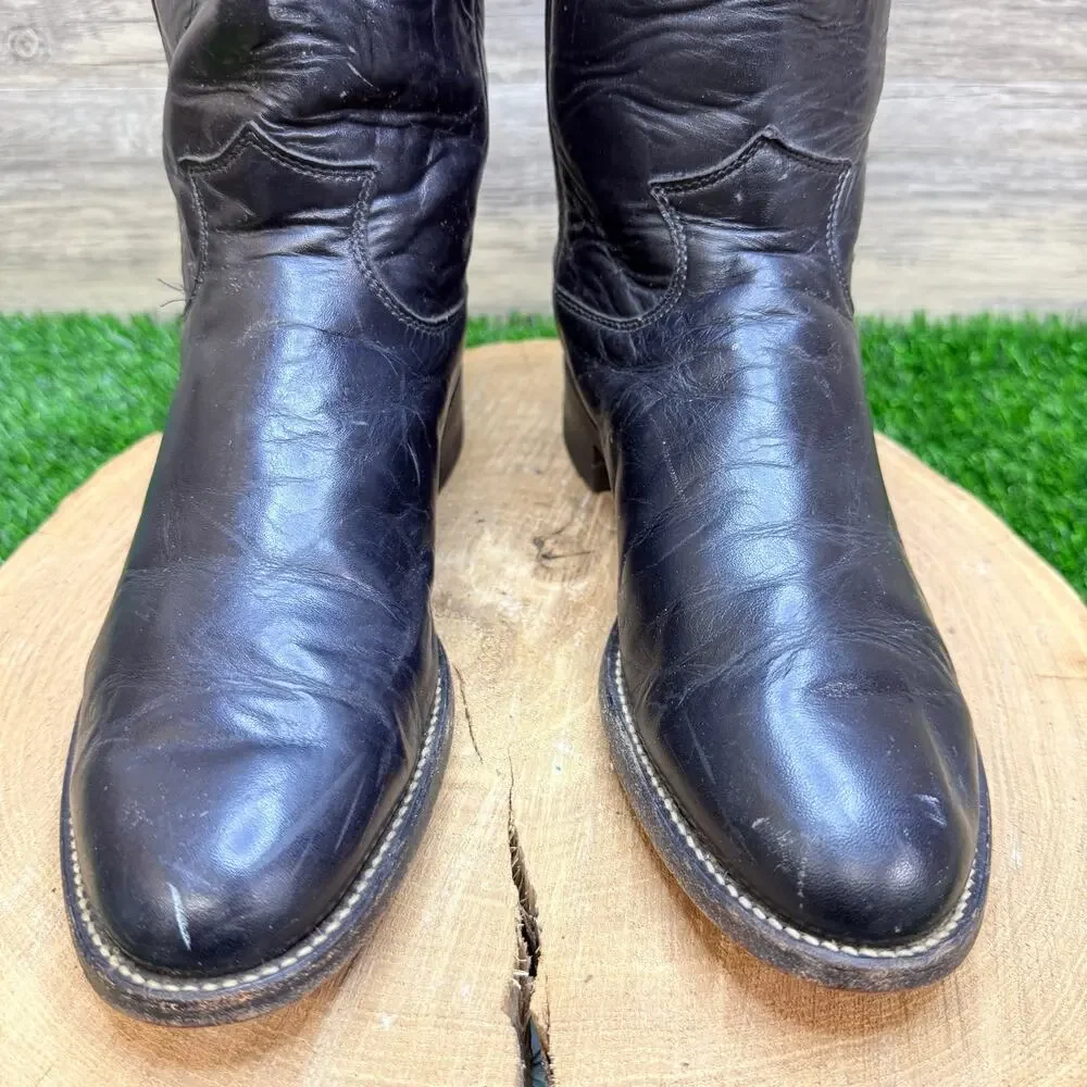 Justin Men - Size 7.5D - Black Roper Cowboy Boots 3133
